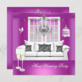 HouseWarming Pink Lila Champagne Kronleuchter Einladung (Vorne/Hinten)