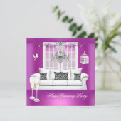 HouseWarming Pink Lila Champagne Kronleuchter Einladung (Stehend Vorderseite)