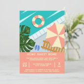 Housewärming Pool Party Tropical Pool Szene Einladung (Stehend Vorderseite)