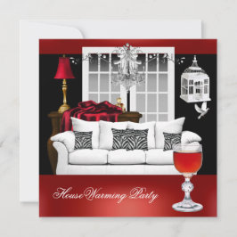 HouseWarming Red White Black Chandelier Einladung