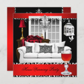 HouseWarming Red White Black Chandelier Einladung (Vorne/Hinten)