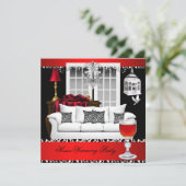 HouseWarming Red White Black Chandelier Einladung (Stehend Vorderseite)