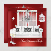 HouseWarming Red White Champagne Kronleuchter Einladung (Vorne/Hinten)