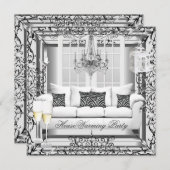 HouseWarming Silver White Champagne Kronier Einladung (Vorne/Hinten)