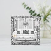 HouseWarming Silver White Champagne Kronier Einladung (Stehend Vorderseite)