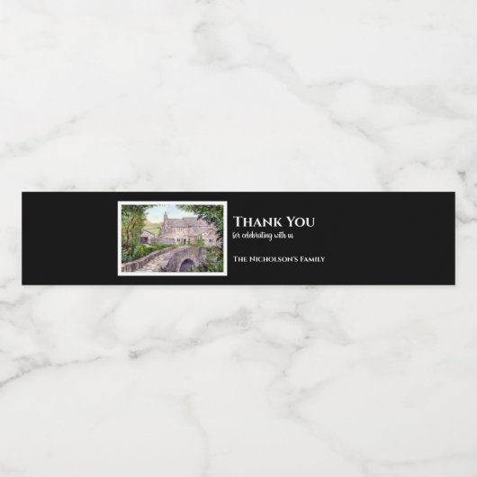 Housewärming Stone Bridge Aquarellmalerei Wasserflaschenetikett (Einzelnes Label)