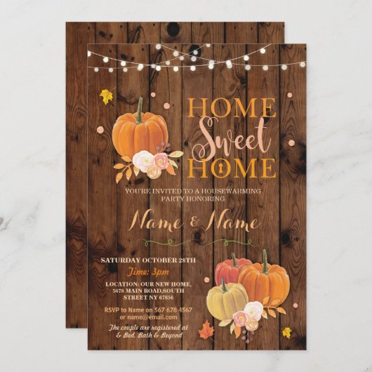 Housewärming Zuhause Sweet Zuhause Fall Pumpkin Ei Einladung (Vorne/Hinten)