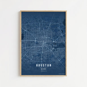 Houston Blaue Karten Druck Texas Stadt Poster Wand