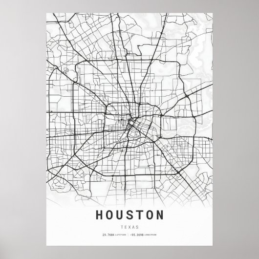 Houston City Kartographie Karte Poster (Vorne)