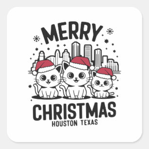 Houston City Texas Merry Christmas Cats USA Quadratischer Aufkleber