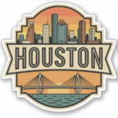 Houston City Texas Skyline Retro Travel Badge  Aufkleber (Vorderseite)