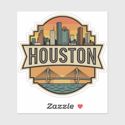 Houston City Texas Skyline Retro Travel Badge  Aufkleber (Blatt)