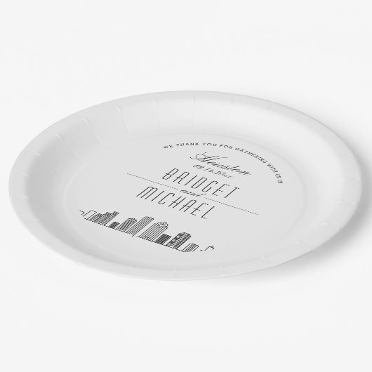 Houston Deko Skyline | Hochzeitsveranstaltung Pappteller (Schrägansicht)