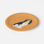 Houston der Tri Farbeunbekümmerte Spaniel-Hund Pappteller (Schrägansicht)