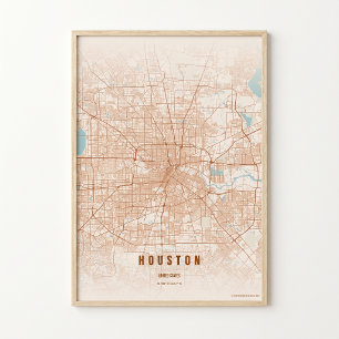 Houston Karte Druck Terrakotta Poster Wandkunst Ge