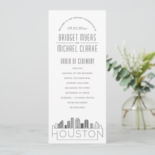 Houston | Modernes Hochzeitsprogramm für Deko Einladung (Stehend Vorderseite)