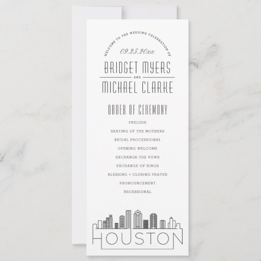 Houston | Modernes Hochzeitsprogramm für Deko Einladung (Vorderseite)
