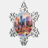 Houston Skyline Abstrakt Art Schneeflocken Zinn-Ornament (Rechts)