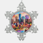 Houston Skyline Abstrakt Art Schneeflocken Zinn-Ornament (Vorderseite)