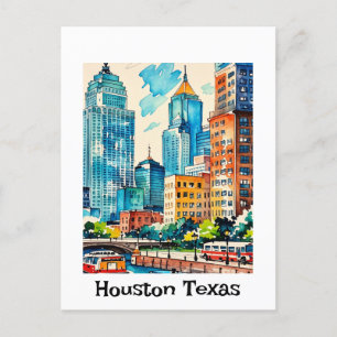 Houston Skyline Aquarell Postkarte