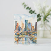 Houston Skyline Aquarell Postkarte (Stehend Vorderseite)