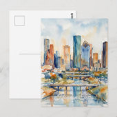 Houston Skyline Aquarell Postkarte (Vorne/Hinten)