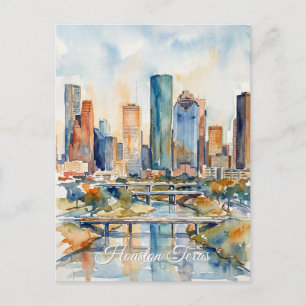 Houston Skyline Aquarell Postkarte