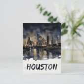 Houston Skyline Aquarell Postkarte (Stehend Vorderseite)