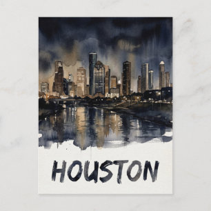 Houston Skyline Aquarell Postkarte