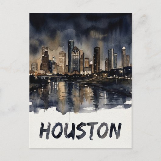 Houston Skyline Aquarell Postkarte (Vorderseite)