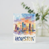 Houston Skyline Aquarell Postkarte (Stehend Vorderseite)