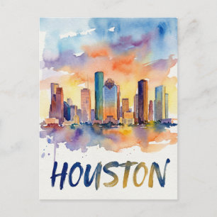 Houston Skyline Aquarell Postkarte