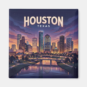 Houston Skyline bei Nacht Texas Magnet