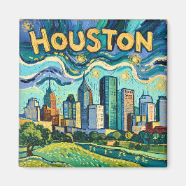 Houston Skyline Colorful Van Gogh Cityscape Magnet