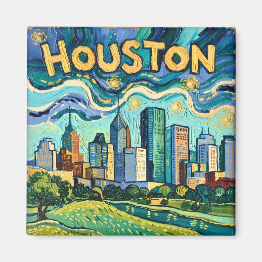 Houston Skyline Colorful Van Gogh Cityscape Magnet (Vorne)