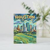 Houston Skyline Colorful Van Gogh Cityscape Postkarte (Stehend Vorderseite)