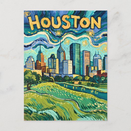 Houston Skyline Colorful Van Gogh Cityscape Postkarte (Vorderseite)