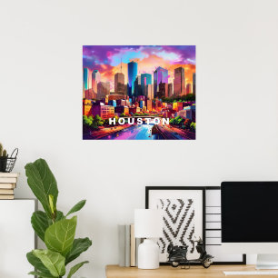 Houston Skyline Graffiti Art Poster