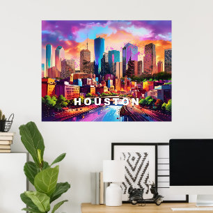 Houston Skyline Graffiti Art Poster