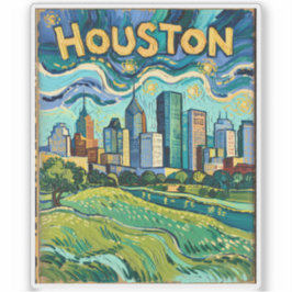 Houston Skyline Landmark Colorful Van Gogh Vintage Aufkleber