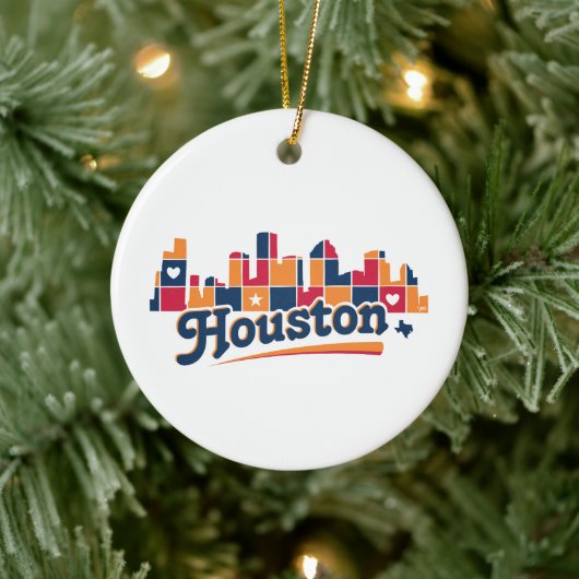 Houston Skyline Patchwork Keramik Ornament (Baum)