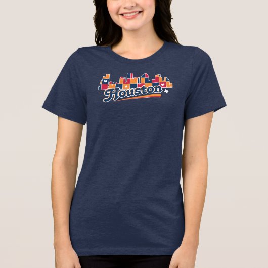 Houston Skyline Patchwork Navy Tri-Blend Shirt (Vorderseite)