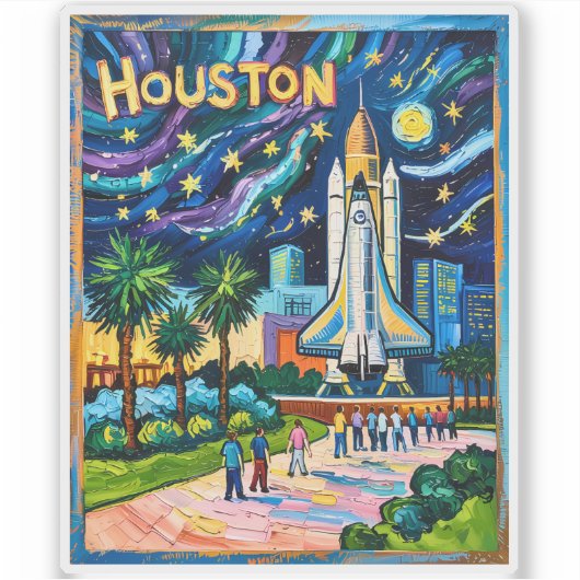 Houston Skyline Space Center Rakete Van Gogh Kinde Aufkleber (Vorderseite)
