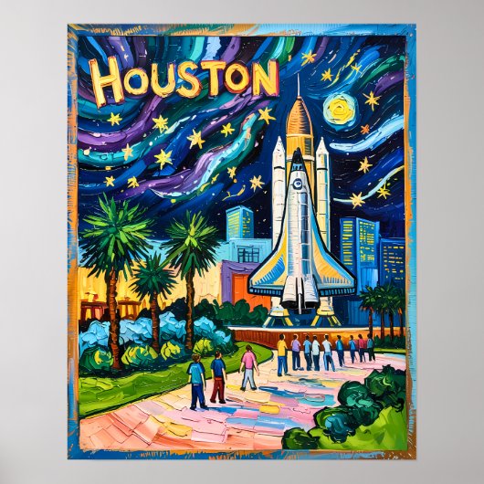 Houston Skyline Space Center Rakete Van Gogh Kinde Poster (Vorne)