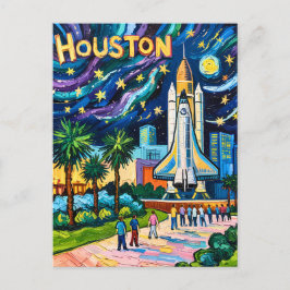 Houston Skyline Space Center Rocket Van Gogh Kids Postkarte