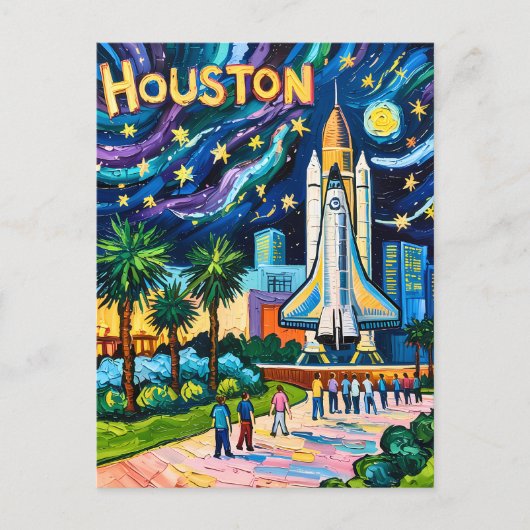 Houston Skyline Space Center Rocket Van Gogh Kids Postkarte (Vorderseite)