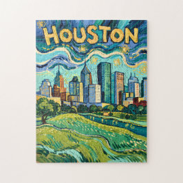 Houston Skyline Wahrzeichen Farbige Van Gogh Vinta Puzzle