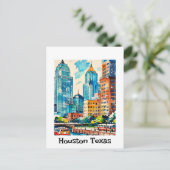 Houston Skyline Wasserfarbe Postkarte (Stehend Vorderseite)