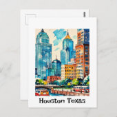 Houston Skyline Wasserfarbe Postkarte (Vorne/Hinten)
