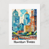Houston Skyline Wasserfarbe Postkarte (Vorderseite)